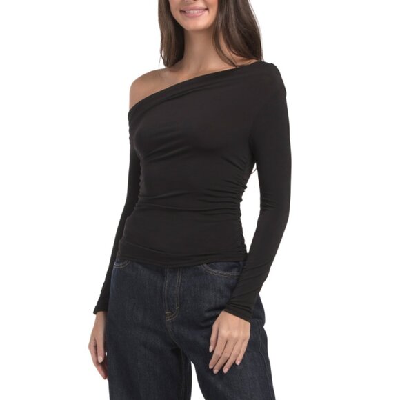 ENVIE Black Made In Usa One Shoulder Long Sleeve Knit Top - Picture 1 of 2